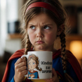 Barnskt superhjälte flicka tecknad serie kaffemugg
