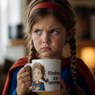 Barnskt superhjälte flicka tecknad serie kaffemugg