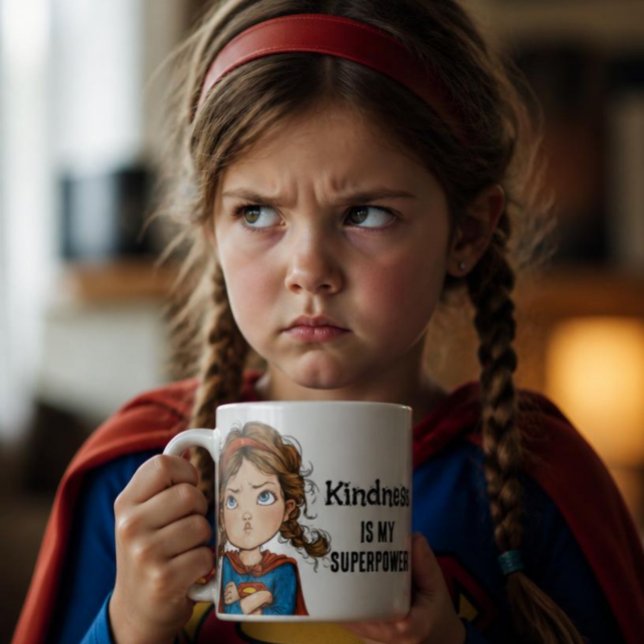 Barnskt superhjälte flicka tecknad serie kaffemugg (Skapare uppladdad)