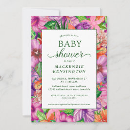 Barnskuva för elegant Grönt Tropical Blommigt Baby Inbjudningar
