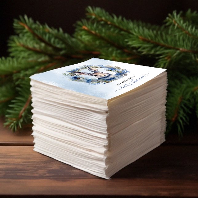 Barnskuva för vinterfärg för vattenfärg pappersservett (Winter Hare Watercolor Baby Shower Napkins)