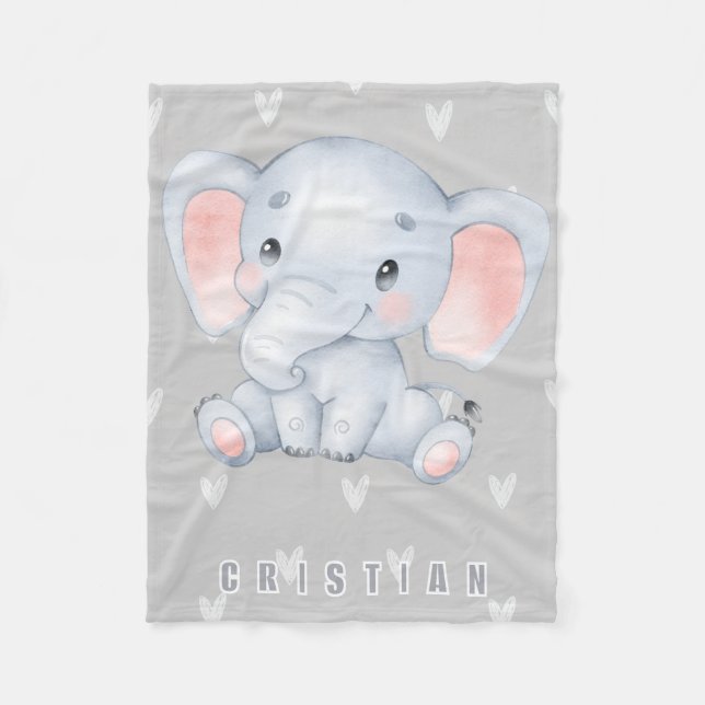 Barnslek med liten elefant Söt inredning Fleecefilt (Framsidan)