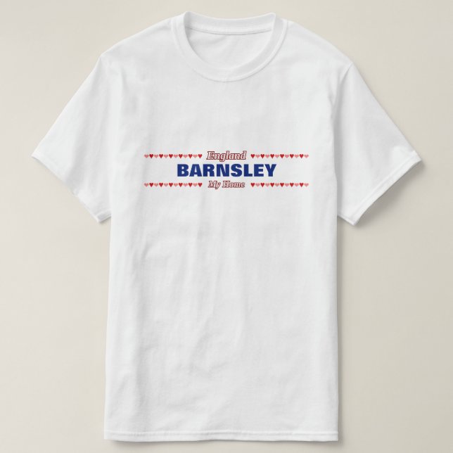 BARNSLEY - mitt hem - England; Röda & rosa hjärtor T-shirt (Design framsida)