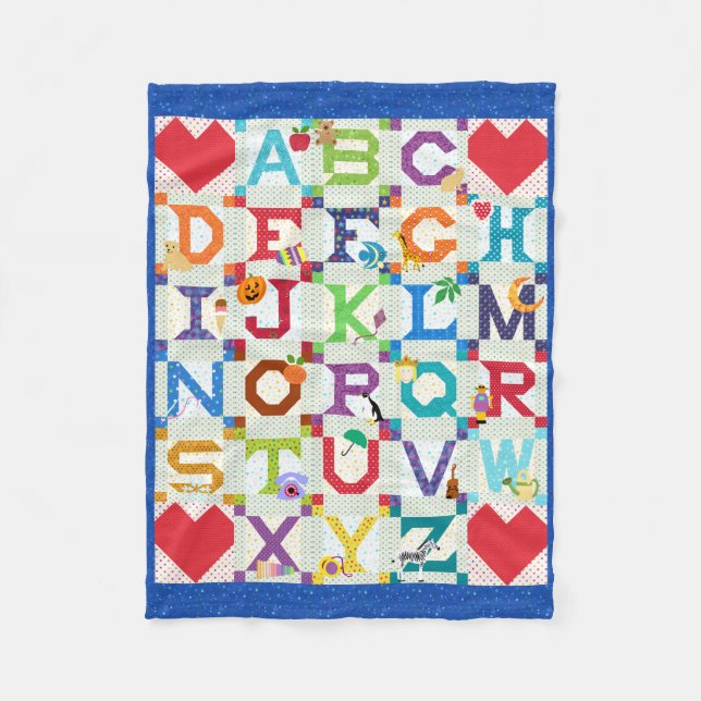 Barnslig Alfabet Quiltedesign för Pojkar Fleecefilt (Framsidan)