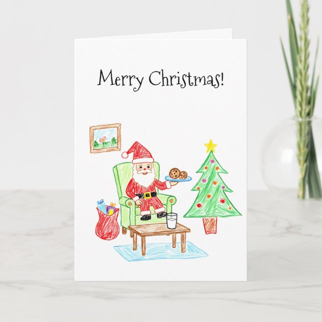 Barnslig konststil Tomte och kakor hälsning Kort (Framsida)
