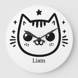 Barnslig teckning | Svart och vitt | Minimalistisk Stor Klocka