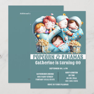 Barnsovsäckar popcorn pyjamas sleepover party inbjudningar