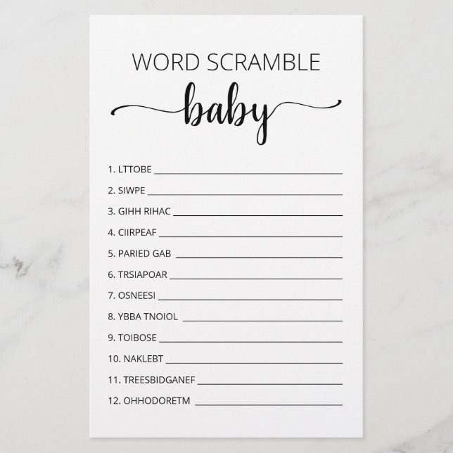 Barnspel för baby shower - Ordklippning (Framsida)