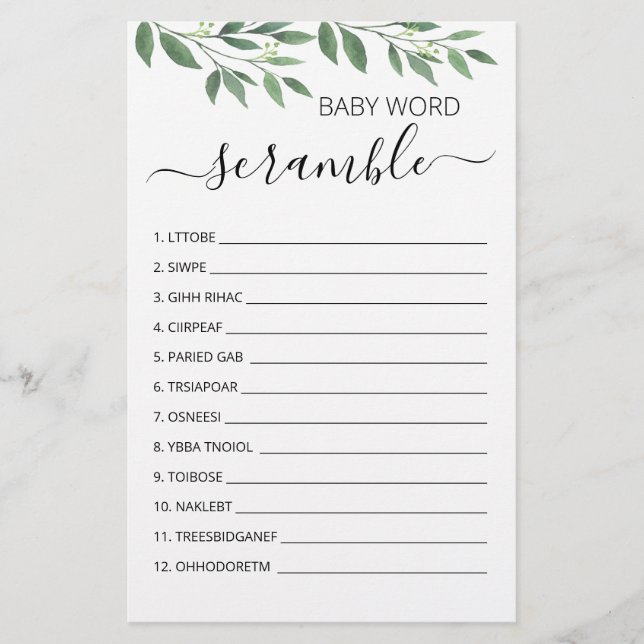 Barnspel för baby shower - Ordkrypteringslek (Framsida)
