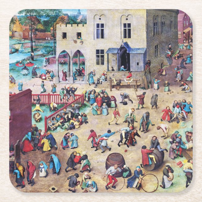 Barnspel, Pieter Bruegel Underlägg Papper Kvadrat (Framsidan)