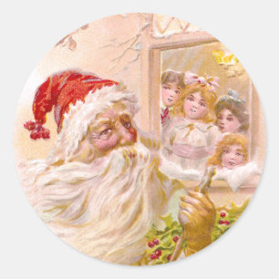 Barnspion Santa utanför vintagejul Runt Klistermärke