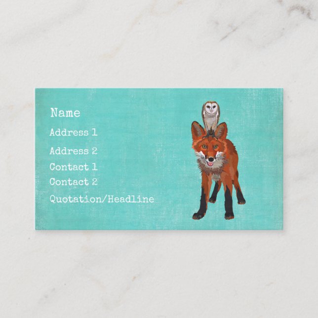 Bärnstensfärgad räv- & ugglavisitkort visitkort (Framsida)