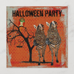 Bärnstensfärgad zebror & rosa ugglaHalloween Inbjudningar