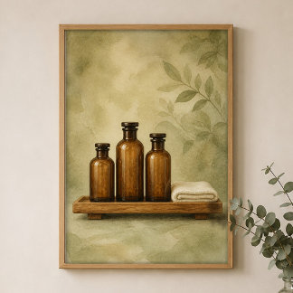 Bärnstensflaskor på Teak Vattenfärg Farmhouseaffis Poster