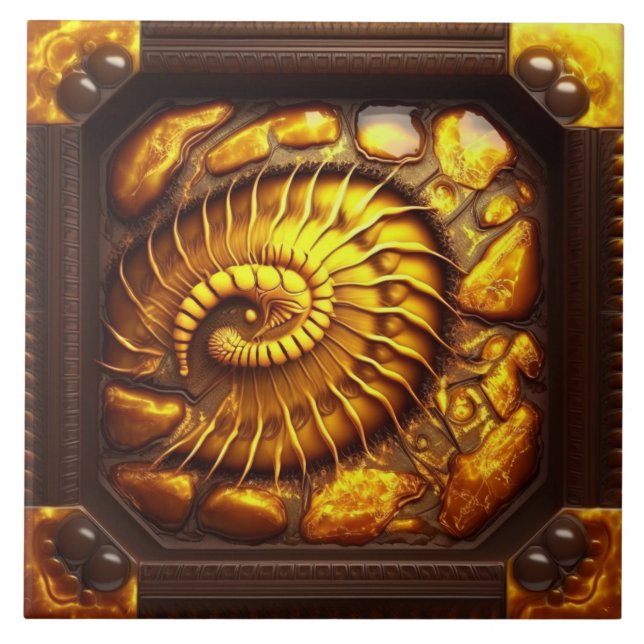 Bärnstensfossil Inspirerad Spiralillustration Kakelplatta (Framsidan)