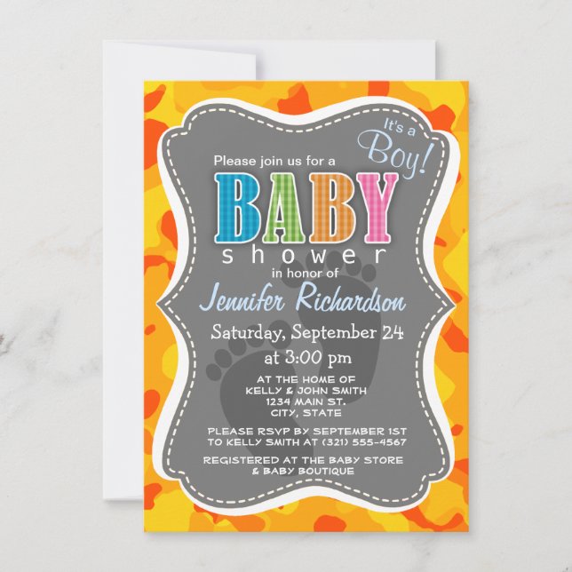 Bärnstensorange kamouflage; Kamouflage Inbjudningar (Framsida)