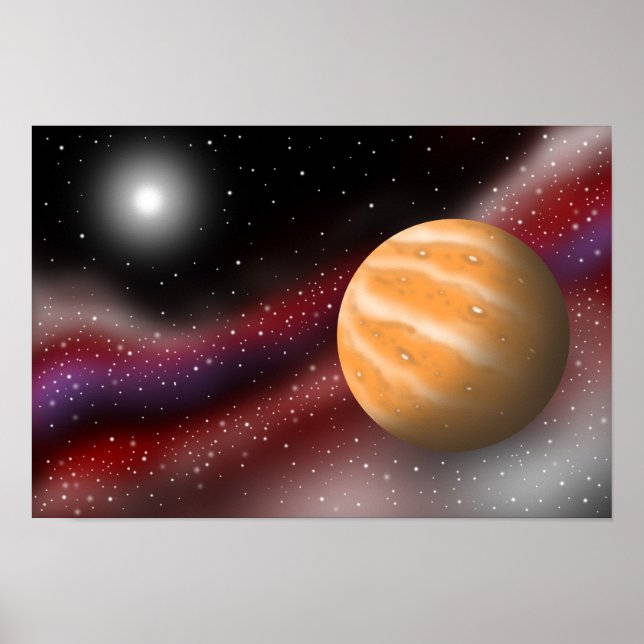 Bärnstensplaneter svävande i galaxen. poster (Framsidan)
