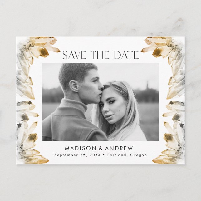 Bärnstensvattenfärgskristall Foto Spara datum Meddelande Vykort (Framsida)