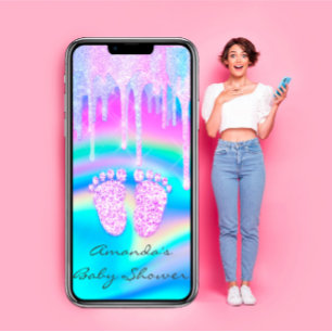 Barnstödscharen Girly Feet Drip Unicorn Holograph Inbjudningar