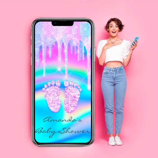 Barnstödscharen Girly Feet Drip Unicorn Holograph  Inbjudningar (Skapare uppladdad)