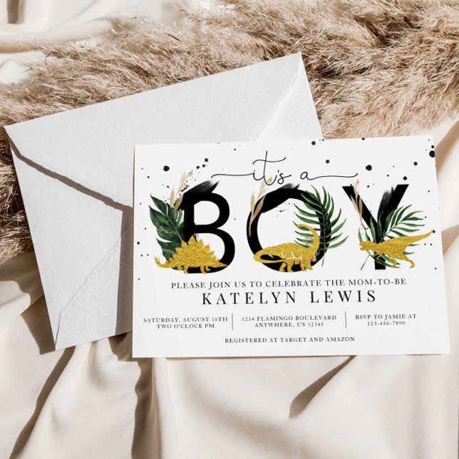 Barnstödsinbjudan till Tropical Guld Dinosaurs Bab Inbjudningar (Skapare uppladdad)