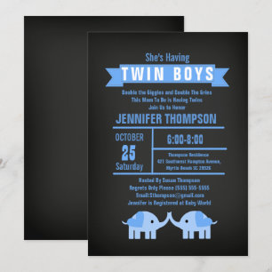 Barnstödsprogram för elefant-Twin Boys Chalkboard Inbjudningar