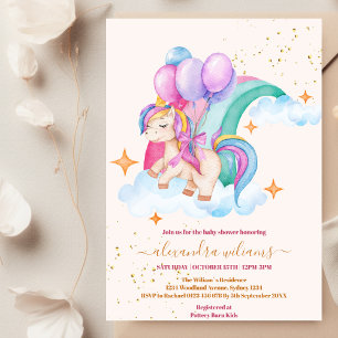 Barnstödsprogram för Flicka Unicorn Guld Glitter Inbjudningar