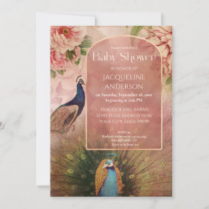 Barnstödsprogram för peacock Modern Arch Peony Flo Inbjudningar