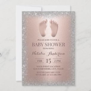 Barnstödsprogram för Ro Guld Baby Feet Silver Glit Inbjudningar