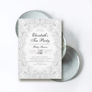 Barnstödsprogram för tea Party Elegant Modern BW S Inbjudningar