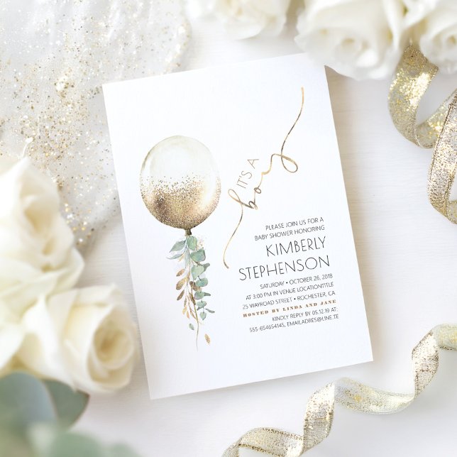 Barnstödsprogram i Grey och Guld Glitter Inbjudningar (Boy Baby Shower Invitations with Greenery)