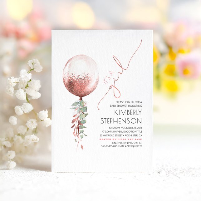 Barnstödsprogram i Grey och Ro Guld Glitter Inbjudningar (Rose Gold Pink Baby Shower Invitations)
