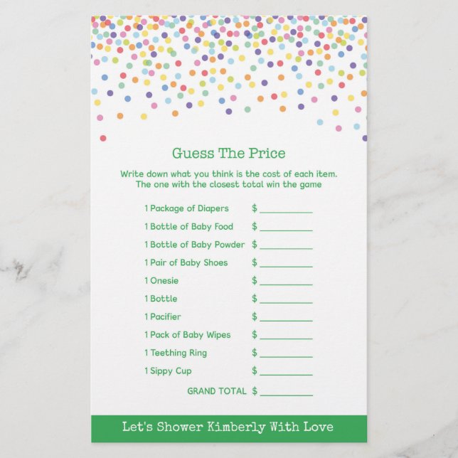 Barnstödsspel i konfetti-tema (Framsida)