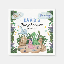 Barnstök i Tropical Forest Dinosaurs Boy Shower Pappersservett