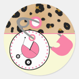 Barnstötfångare - Leopard & Rosa Diaper Pin Runt Klistermärke