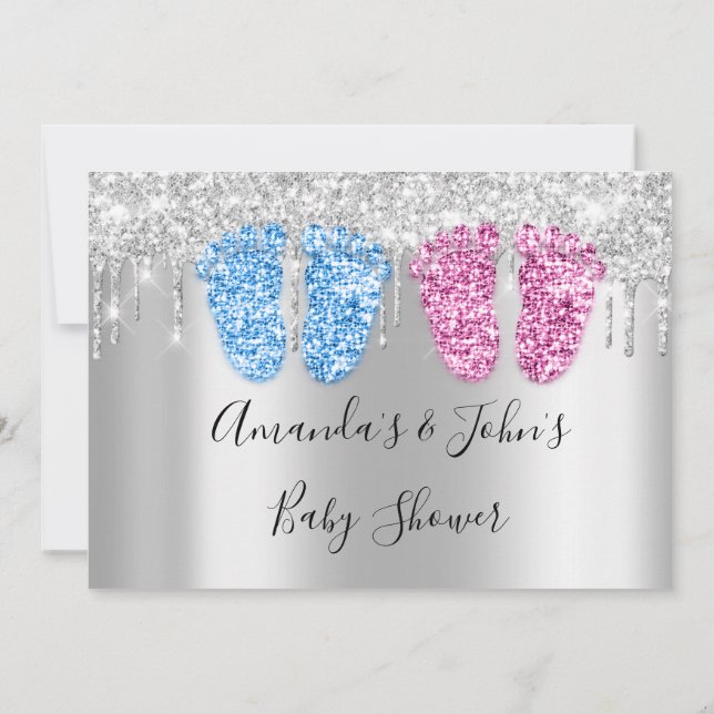 Barnstötfångare Silver FeetsTwins Boy Blue Inbjudningar (Baksida)