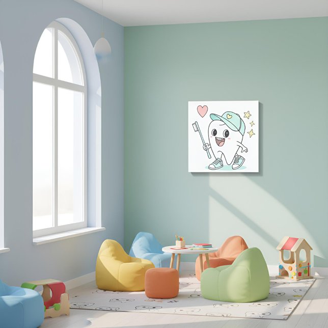 Barntandläkarkonst Canvastryck ("Cheerful Kids Dental Clinic Canvas Print – Brighten Your Pediatric Office with Fun, Playful Tooth )