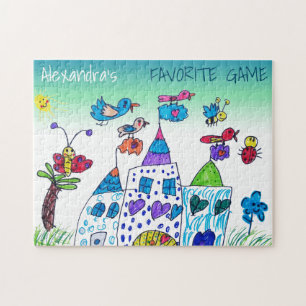 Barnteckning, färgstark favoritspel, namn pussel