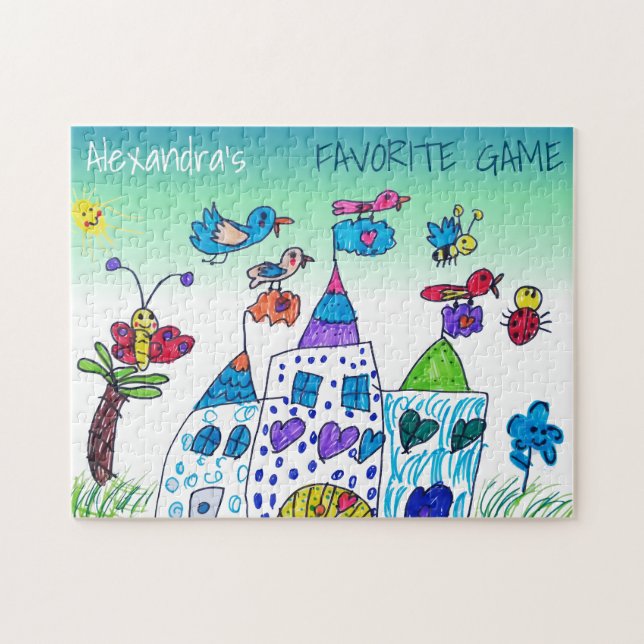 Barnteckning, färgstark favoritspel, namn pussel (Horisontell)