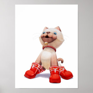 Barntryck med kattunge i röda stövlar poster
