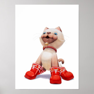 Barntryck med kattunge i röda stövlar poster