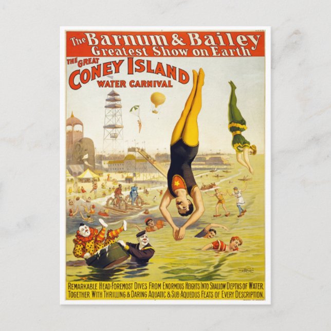 Barnum & Bailey Coney Island Vatten Carnival Vykort (Framsida)