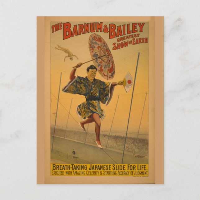 Barnum & Bailey Slide for Life Circus Poster Vykort (Framsida)