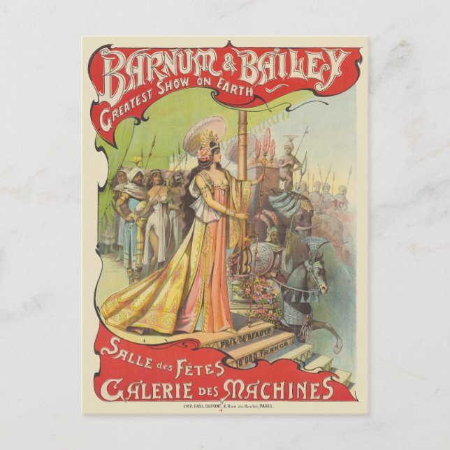 Barnum & Bailey Vintage affisch 1901 Vykort (Framsida)