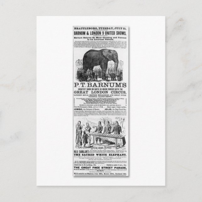 Barnum & London 9 United Shows Ad Vykort (Framsida)