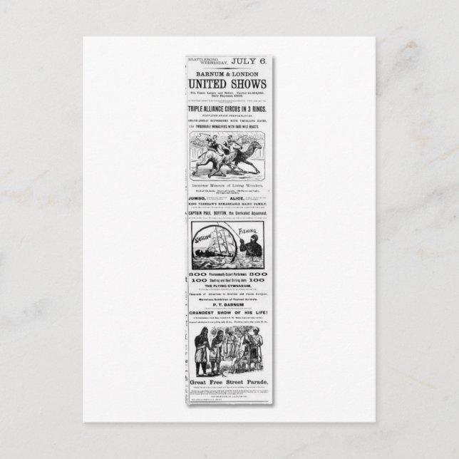 Barnum & London United Shows Ad Vykort (Framsida)