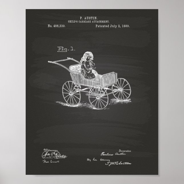 Barnvagn 1889 Patent Art Chalkboard Poster (Framsidan)