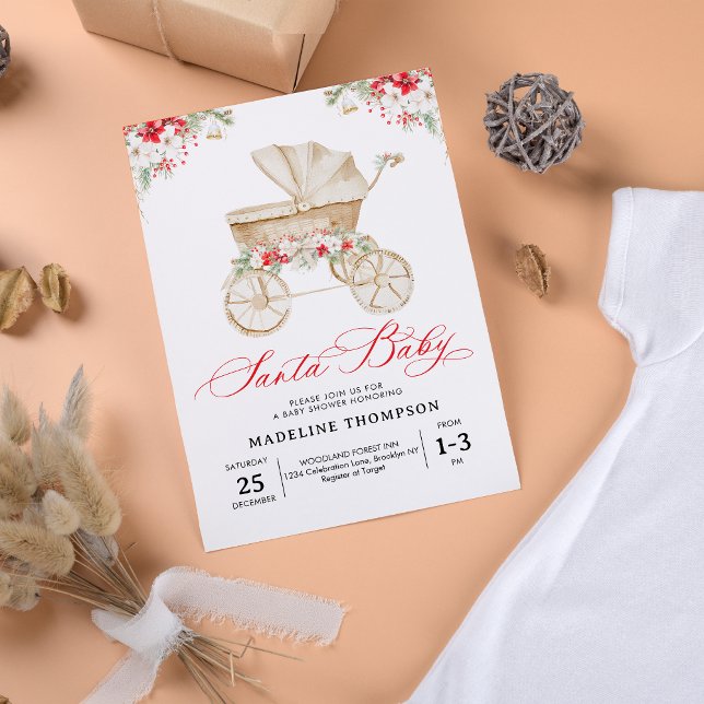 Barnvagn Baby Shower i jultomten i Baby Inbjudningar (Skapare uppladdad)