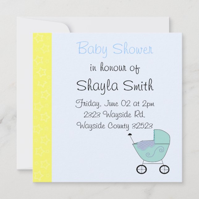 Barnvagn Baby Shower Inbjudan (Framsida)