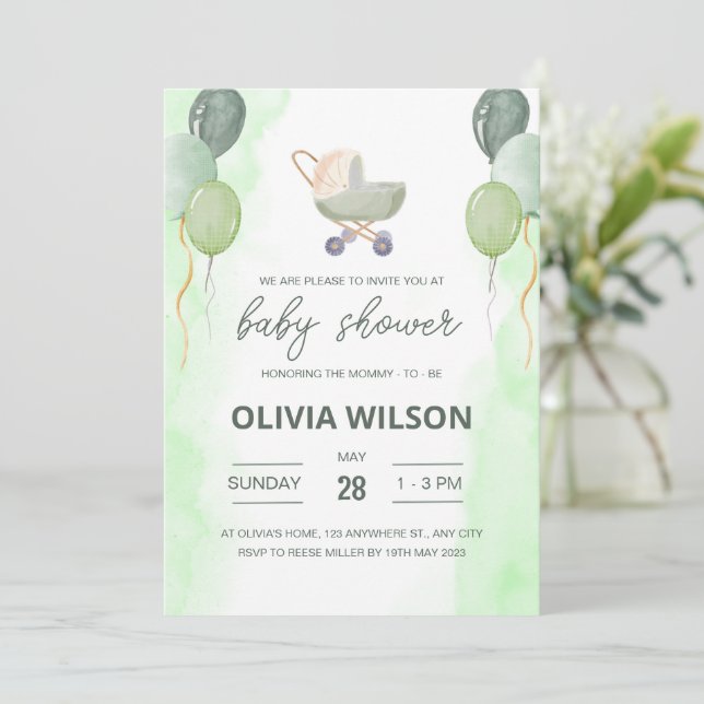 Barnvagn Baby Shower Inbjudan, Boho Gender Neutral Inbjudningar (Stående Fram)